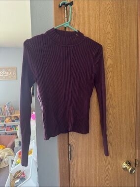 Forever 21 Plum Ribbed Mock Neck Long Sleeve Top